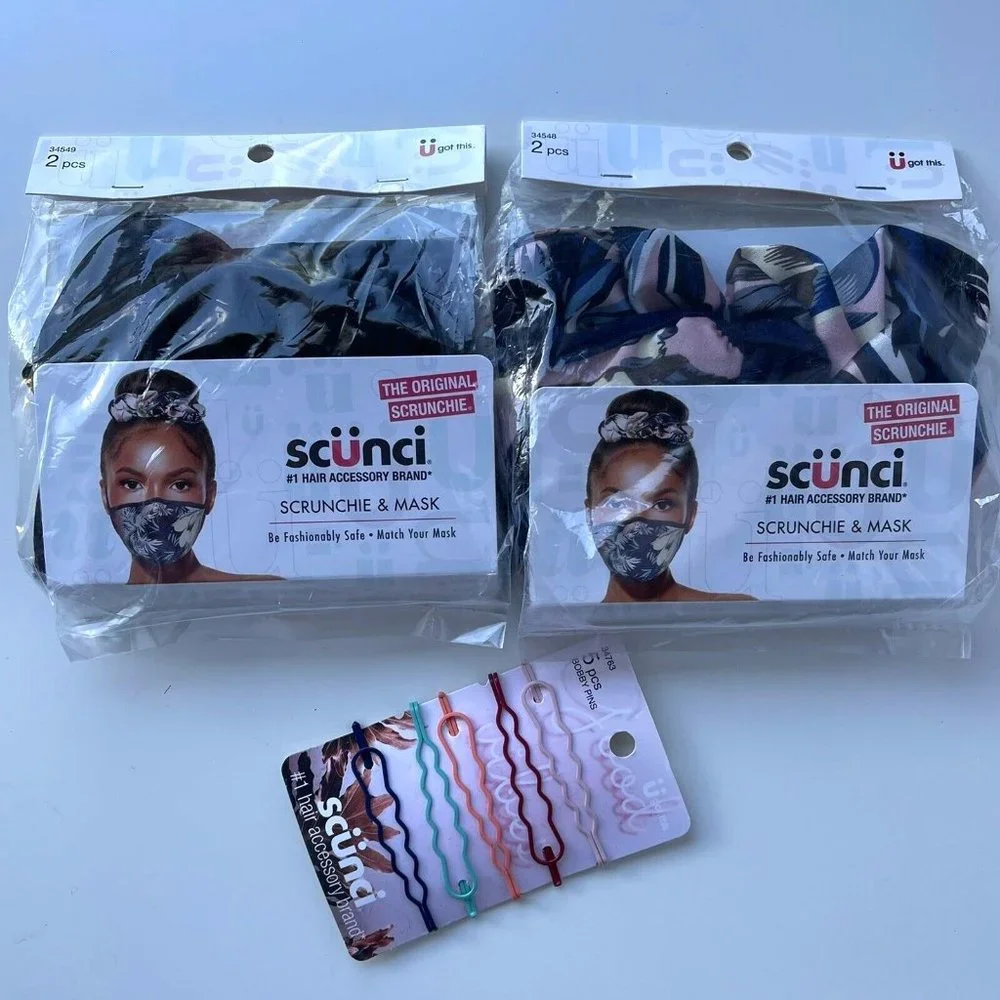 2x Scunci Scrunchie & Face Mask Set & SCUNCI BOBBY PINS BUNDLE 9 STOCKING STUFF